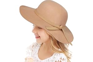 IZUS Kids-Girls Vintage-Floppy Bowler-Cap Bow-Beach-Hat - Felt Blend Cloche Wide Brim Hat Princess Party Fedora, Camel 54 (20.67-20.87"), 3-8 Years