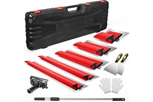 HIUYRFS Flächenspachtel set – 15 cm, 25 cm, 40 cm, 60 cm, 80 cm Spachtelklingen (Einzelner Klingensatz)+ 85 –130 cm Verlängerungsgriff, Edelstahl-Baumesser, Trockenbau-Glättmesser für Verputzer (Rot)