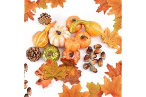 Cojoy DOJoykey Set di decorazioni per il ringraziamento 70 pezzi, foglie di acero artificiali, zucca raccolta, ghiande piccole, pigne per la decorazione della festa domestica in autunno e Halloween