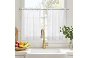 ‎PONY DANCE PONY DANCE Scheibengardinen Kurz Leinenoptik Gardinen Weiss Halbtransparent Fenstergardinen 2er Set B 60 x H 45 cm Küchengardinen Fenster Kurzgardinen mit Stangedurchzug Dekoration