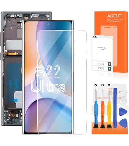 Scherm voor S22 Ultra 5G SM S908B, 6,8 Inch Schermmontage Vervangen, Upgrade Touchscreen met Touchscreen met Frame Vingerafdruk voor Smartphone (Mat zwart