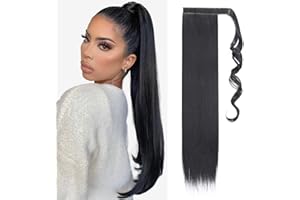 TESS Coleta Postiza Pelo Natural 60 cm, Postizos de Pelo Natural Liso Negro oscuro 90g