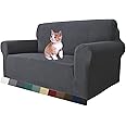 MAXIJIN Super Stretch Couch Cover for 2 Seater Couch, 1-Piece Universal Love Seat Covers Jacquard Spandex Sofa Protector Dogs Pet Friendly Fitted Loveseat Slipcover (2 Seater, Grey)