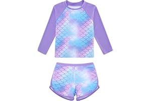 TUONROAD Girls Swimming Costume Toddler Baby Kids Two Piece Long Sleeve Swimsuit UPF 50+ Protection Bathing Suit Swim Set for 4-10 Years