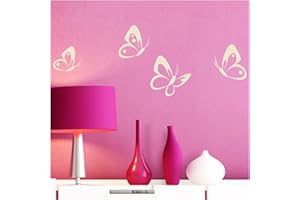 Grandora Wandtattoo 4er Set Schmetterlinge I cremeweiß 8-10 cm I Baby Kinderzimmer selbstklebend Wand Aufkleber Wandaufkleber Wandsticker Sticker W697