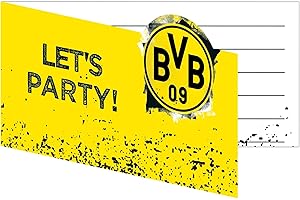 ‎AMSCAN Amscan 9908534 - Einladungskarten BVB, 8 Stück, mit Umschlag, 13,9 x 8 cm, Borussia Dortmund, Fußball, Party, Fan, Geburtstag