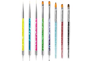 Sularpek Pennelli Unghie Gel, 8 Pezzi Penelli Unghie Professionali Set, Penne per Nail Art Attrezzi a Doppia Punta, con Manico con Strass e Setole in Nylon