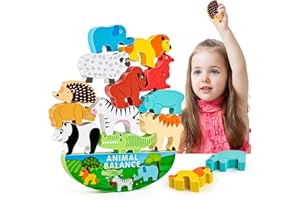 WuGU Impilabili Legno Animali Blocchi di Costruzione, 13 Pezzi Montessori Giochi, Gioco di Equilibrio Educativi, Giocattolo di Legno, Compleanno Regalo per Bambini 2 3 4 5 Anni