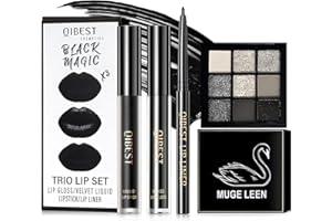 SHOWHEEL 4 Stück Gothic Make Up, Schwarzer Lippenstift Kussecht, Matt Lipgloss Lipliner, Lidschatten Schwarz Grau Weiß, Karneval Schwarze Schminke Halloween, für Cosplay Karneval Halloween Party