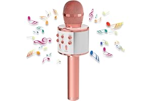 Bizcasa Portable Bluetooth Microphone For Kids Karaoke Wireless Microphone for kids Adults,Mic Speaker Machine,KTV,Home PC/Android/IOS Smartphone Microphone for Party,Singging,Recording (rose gold)