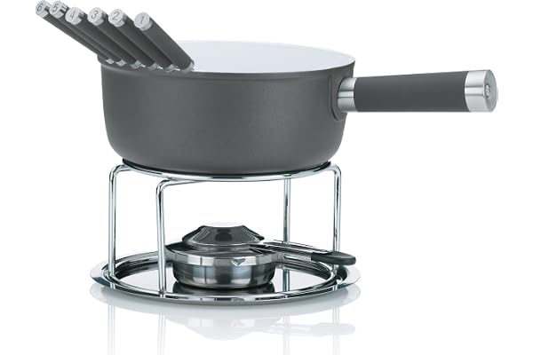 kela Set à fondue au fromage 10 pièces, fondue en fonte d'aluminium pour 6 personnes LANCY, revêtement céramique, avec support de pâte à brûler, fourchettes, support de fourchettes