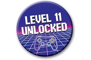 PARTY PEOPLE Birthday Badge – 76mm Level AGE Unlocked Pin Badge Button Video Game Birthday Gift for Boys