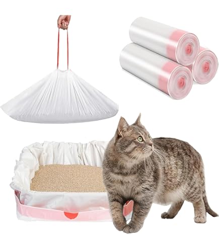 PRITOK 90 Stück Katzentoilettenbeutel - Selbstreinigende Müllbeutel Mit Zugbändern