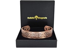 HOLISTIC MAGNETS Mens Wide Copper Magnetic Bracelet Viking Pure Copper Wristband Holistic Magnetic Band with 6 Strong Neodymium Magnets, Adjustable- Viking Eagle -VE