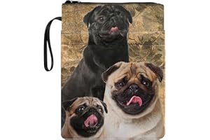 ZIATUBLES Pug Dog Print Book Sleeve for Book Lovers with Zipper, Book Nerd Book Protector, Book Covers for Hardcover Washable Multifunctional Fits Most Standard Paperbacks
