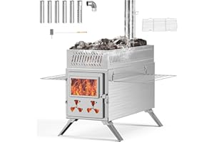 YTAOEO Saunaofen mit Schornstein 2 in 1 Camping Zeltofen, Edelstahl Holzofen für Zelt, Tragbarer Faltbarer Heißzeltofen mit 7 Kaminrohren für Sauna Outdoor, Camping, Kochen, Grillen, Wandern, Angeln, Jagd