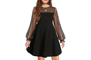 Arshiner Robe pour Fille Robe à Manches Longues Robe d'automne en Maille Une Ligne Robes de soirée décontractées avec Poches Robes pour Enfants de 6 à 13 Ans