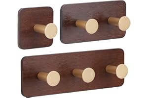 Segus Ganchos Adhesivos Bambu, 3 Piezas Colgadores Adhesivos Resistentes, Ganchos para Toallas de Bambú, Sin Taladro, para Llaves, Sombreros (Marrón)
