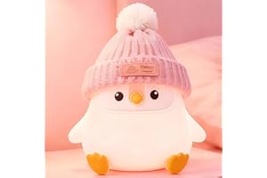 FAMIDUO Luce notturna in silicone a forma di pinguino, graziosa lampada a forma di pinguino rosa con cappello lavorato a maglia, luce notturna morbida, ricaricabile tramite USB, dimmerabile, lampada a
