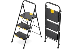 KINGRACK 3 Step Ladder, Step Ladder 3 Step Folding with Anti-Slip Wide Pedal and Handrails, Lightwight Household Ladder for Your Kitchen, Pantry, Closets, Office Use