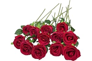 Woltoy 12Pcs Red Artificial Roses gifts Mothers day Fake Roses Natural and Real, Red Artificial Flowers for DIY Room, Living Room, Garden, Wedding, Party Decoration