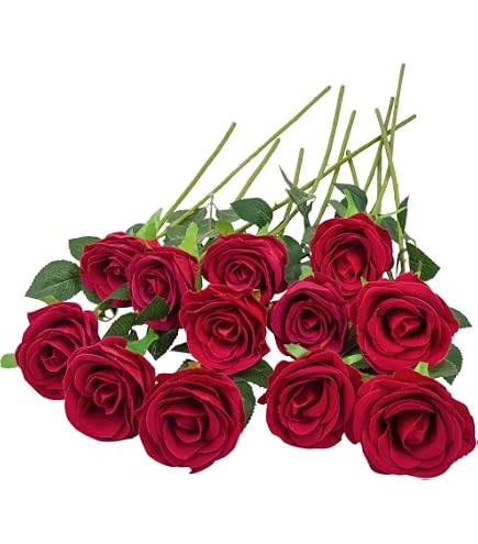 6 Roses Artificielles PanBeiQiWEU - Bouquets Soie Rouge Réalistes Pour Décoration Mariage Et Maison