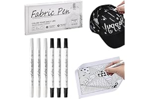 DAKLUNAR 6 Pezzi Pennarello Indelebile Bianco e nero per Tessuti e Stoffa, 1-5mm Doppia Punta Pennarelli Resistenti ai Lavaggi Fabric Markers Pen Fai Da Te Pittura per Decorazioni T-Shirt Bavaglini Borse