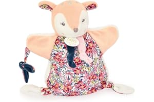 Doudou et Compagnie – BOH’Aime Faon Doudou Marionnette – Peluche Douce en Forme de Faon – Design Fleuri – Idéal pour Jeux d’Éveil & Interactions – Dès la Naissance - DC4225