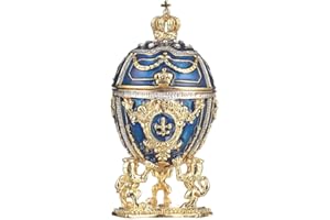 danila-souvenirs Huevo al estilo Fabergé/caja de joya con leones y corona del emperador 7,5 cm azul