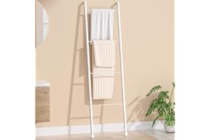 PICKPIFF Staande handdoekhouder van wit metaal - handdoekladder voor decoratieve badkamer, woonkamer, keuken, houder voor handdoeken, dekens, stoppen (4-laags, wit)