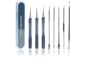 BOBOPACK Kit d'outils d'enlèvement de points noirs, 8 pièces points noirs, élimination, , extracteur d'aiguille d'acné, en acier inoxydable, avec pince à épiler et étui pour points noirs, acné