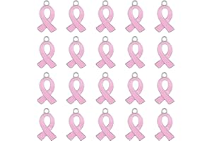 WANDIC 20 PCS Octobre Rose Breloque,Pendentifs Octobre Rose Ruban Charm la Sensibilisation au Cancer du Sein Breloques Métal en Forme de Émail, pour Bracelet Collier Boucles d'Oreilles