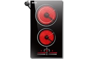 Karinear Plug in Ceramic Hob 13Amp, 2 Ring Electric Hob 2800W, Touch Control with Safe Lock, Timer, Come with Scraper 220~240V