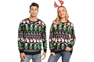 Belovecol unisex LED Light Up świąteczny brzydki sweter świąteczny zabawny sweter z dzianiny dla mężczyzn i kobiet