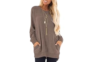 AUSELILY Tops de Manga Larga para Mujer Camisetas Casuales con Cuello Redondo Blusas Bonita Sudadera con Bolsillos