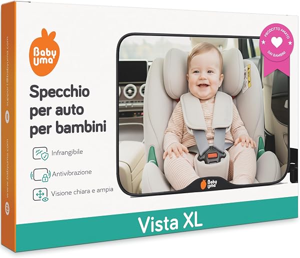 Specchietto Retrovisore Bambini Baby Uma - Specchietto Retrovisore Auto Infrangibile, Facile da Montare, Specchio Auto Neonato Sedile Posteriore, Specchio Macchina Neonato (24 x 16 cm) - 1