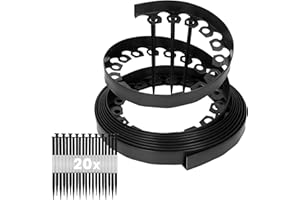GARDENIX Bordure de pelouse en Plastique LineBORDER Flexible, 20 ancrages au Sol, Longueur 10m, Hauteur 4cm, Noir