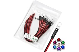 CHANZON [Fil UL] 20 pcs Pré-câblés 5mm RGB Clignotement Rapide LED Lumières (Lentille Transparente Ronde Transparente DC 12V) avec 560 ohms 1/4 W Résistance et 24 AWG Diodes électroluminescentes
