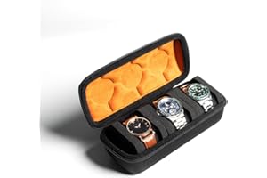 MATGEUT Watch travel Case -Hard Travel Watch Travel Case, hard watch box Storage Organizer and Display fit large&small watches (brown lining, 3 slots)