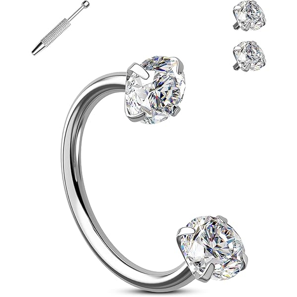4 Anneaux De Nez Fer à Cheval En Acier Inox 316 - Double Clou, Zircone, Pour Piercing Daith, Lèvres (6/8/10/12 Mm, 16g)