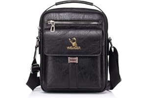 A-QMZL Sacoche Homme Sacs à Bandoulière Vintage Sacoche Bandoulière Cuir Petite Shoulder Bag Crossbody Business Cartable Besace Pochette Sacs à main pour Voyage, Randonnée et Travailler (Noir 3)