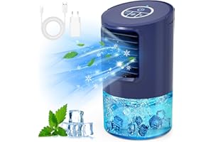 Renfox Aire Acondicionado Portatil, Mini Aire Acondicionado, Enfriador de Agua 5 en 1, 3 velocidad del viento y luces LED de 7 colores, unidad de aire acondicionado personal para habitación y oficina