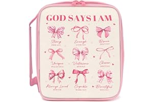 SHAEOTEK Pink Bow Bible Cover Bags for Women, Bible Cover Pink Bag for Students, Bible Case for Girls, Lightweight Organizer Bag with Reinforced Handle for Church
