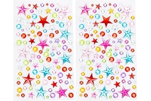 AKHTART Gem Stickers, 2 Sheets Rhinestone Stickers, Pentagram Self Adhesive Gems, Assorted Shapes Bling Diamond Stickers, Jewels Crystal for Nails, Face, Festivals Makeup, DIY Craft, Decorations, Body