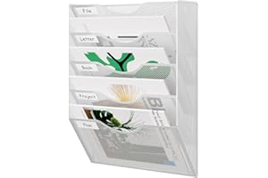 JEBELE 5 Fächer Zeitschriftenhalter Zeitungshalter Wand Mesh zeitschriften wandhalterung A4 Dokumentenablage Wand Büro Organisationsregal mit Etiketten Design Metall,Weiß