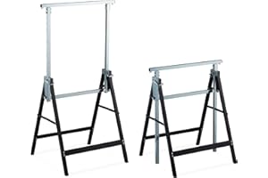 Relaxdays Folding Trestle, Set of 2, Sturdy Scaffolding Trestle, up to 200 kg, 7-Way Height Adjustable, 80-130 cm, Foldable, Black/Silver