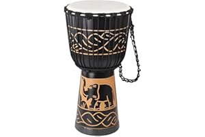 LIEKE Djembe Drum,10'' x 20'' Goatskin Drumhead African Drum Mahogany Body Hand Carved Pattern Hand Drum for Adults Beginners (Black)