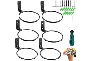 GOIEHIR Väggfäste för växter, 6 stycken växthållare vägg, vägghållare blomkruka 15 cm, metallring väggmonterad växter, med skrubbning och skruvdragare, för blomkrukor trädgård balkong