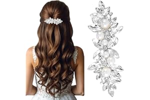 LunarCharm Strass Haarspangen mit Perle, Silberne Braut Haarschmuck für Frauen, Funkelnde Kristall Haarnadeln, Ausgefallene Blumen Haarspangen für Hochzeit, Braut, Lange Haare