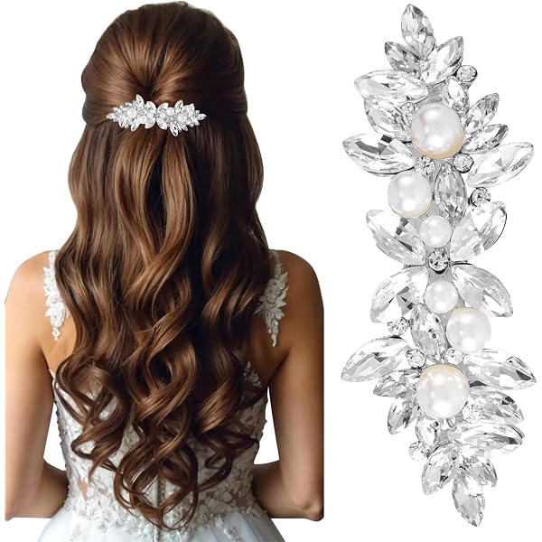 Boho Kristall Haarspange – Strass & Perlen, Silberfarben, Ca. 7 X 2 Cm, Für Hochzeit & Festliche Anlässe